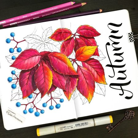 Осенние листья маркерами