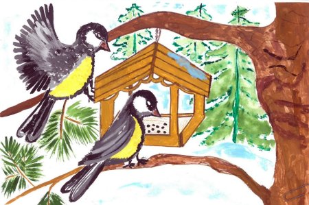 Рисунок зимующие птицы на конкурс