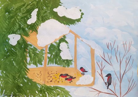 Рисование птицы на кормушке