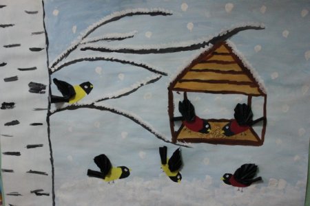 Рисование птицы зимой