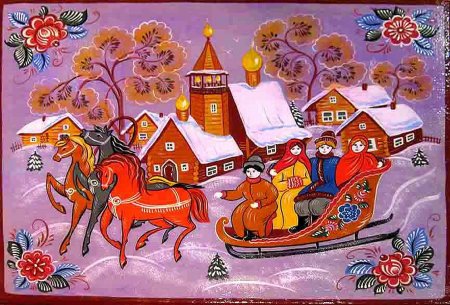 Зима в Городецкой росписи