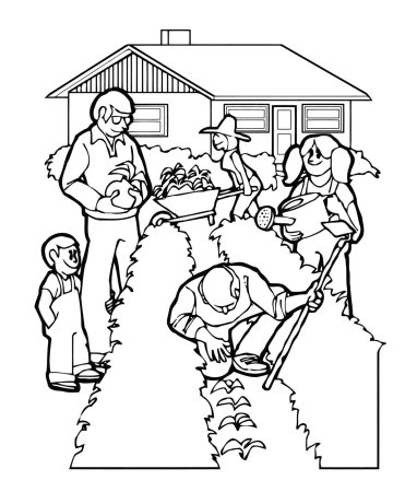 Семья в огороде раскраска