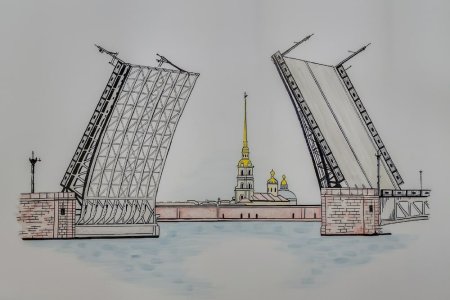 Дворцовый разводной мост в Санкт-Петербурге рисунок