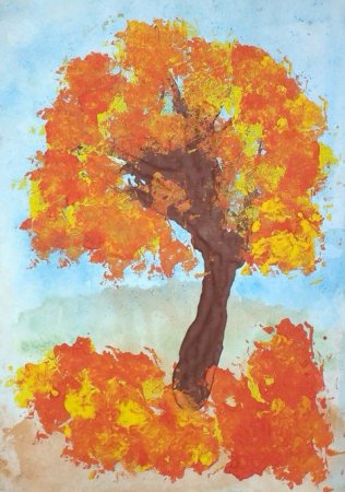 Осеннее дерево губкой