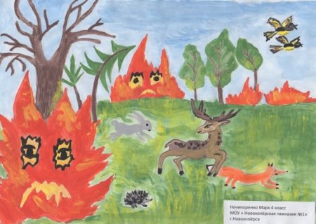 Рисование пожар в лесу