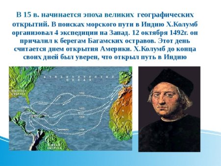 Эпоха великих географических открытий Христофор Колумб
