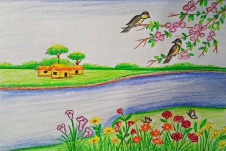 Пейзаж карандашом для детей