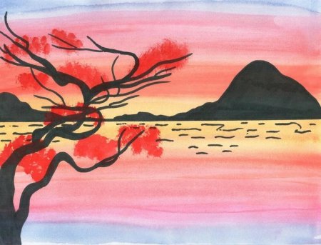 Закат красками для детей