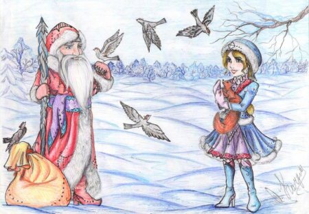 Снегурочка цветными карандашами