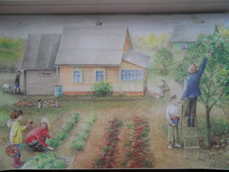 Деревенский пейзаж с огородом