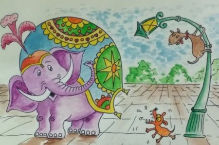 Рисунок по басне Крылова слон и моська