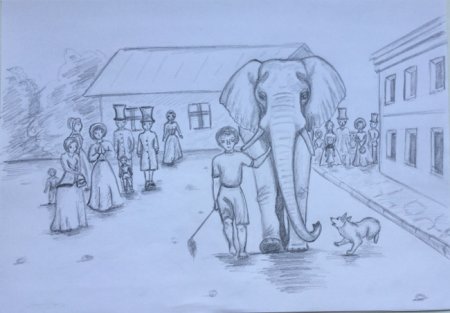 Иллюстрация к басне Крылова слон и моська