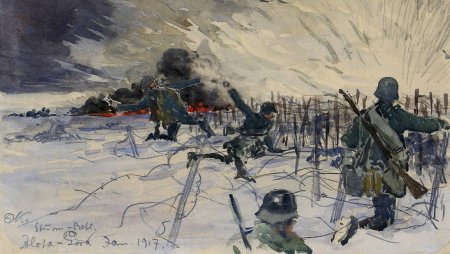 Художник д.н. Базуев. "После атаки. Погостье. Волховский фронт. 1942".