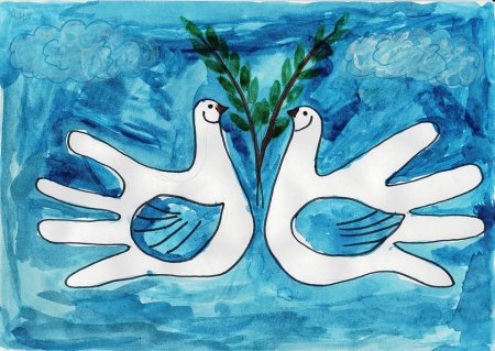 Рисование ладошками голубь мира