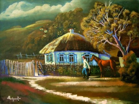 Деревенский пейзаж в перспективе