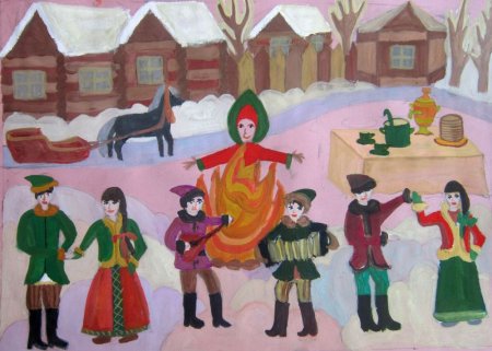 Рисование масленичные гуляния