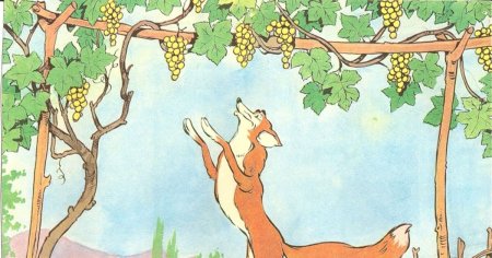 Иллюстрация раскраска на басню Крылова лиса и виноград