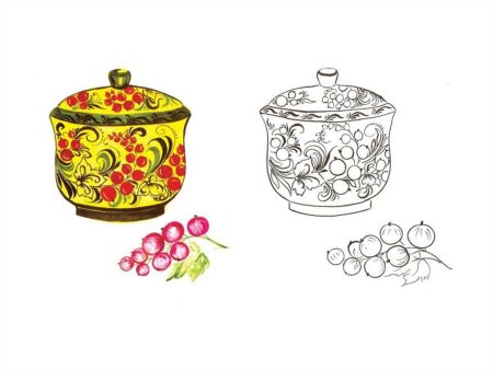 Посуда с хохломской росписью раскраски для детей