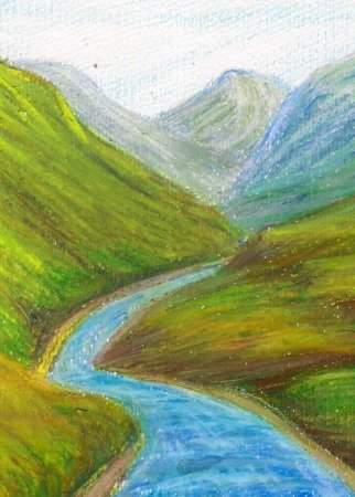 Пейзаж цветными карандашами для детей