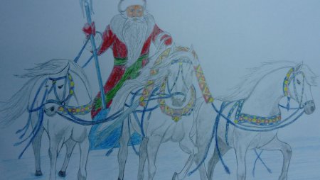 Рисунок тройка лошадей с санями