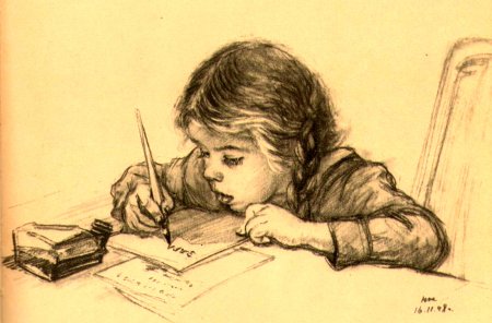 Мальчик пишет письмо