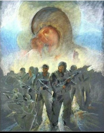 Картина солдат в церкви