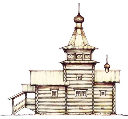 Зарисовка деревянного храма