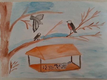 Рисунок на тему Птичья столовая