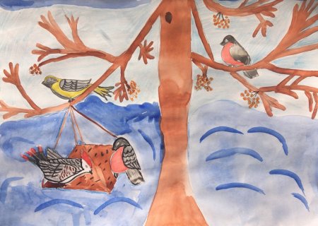 Рисунок на тему Птичья столовая