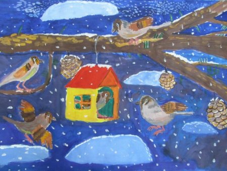 Рисунок на тему Птичья столовая