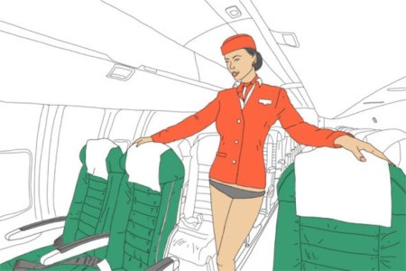 Рисунок стюардесса на фоне самолета