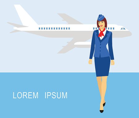Рисунок стюардесса на фоне самолета