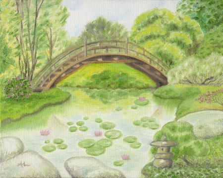 Мостик в саду рисунок