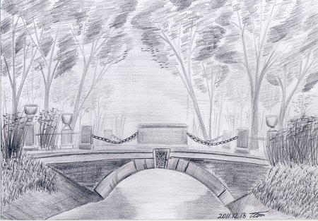 Пейзаж парка карандашом
