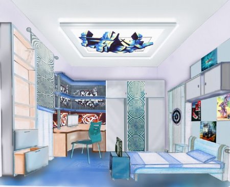 Эскиз интерьера детской комнаты