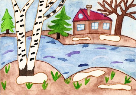 Пейзаж ранняя Весна акварель