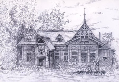 Деревянный дом карандашом