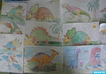 Рыба кит папа рисует динозавров