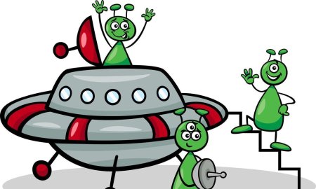 Мультяшная летающая тарелка с инопланетянами