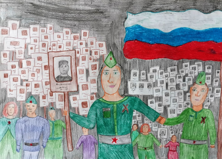 Детские рисунки на тему Бессмертный полк