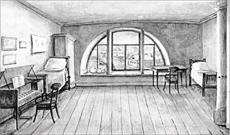 Интерьер дворянской усадьбы карандашом