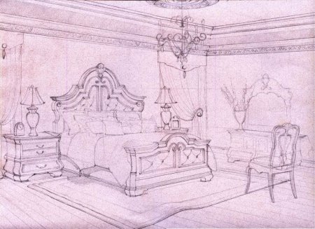 Спальня в стиле Барокко зарисовка