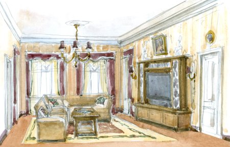 Интерьер гостиной рисунок