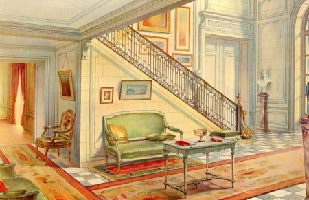 Интерьер дворянской усадьбы карандашом