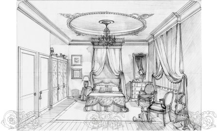 Интерьер гостиной в перспективе