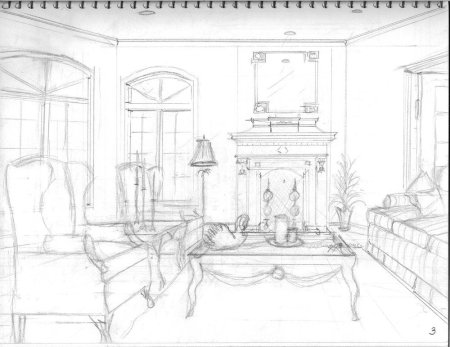 Интерьер дворянской усадьбы карандашом