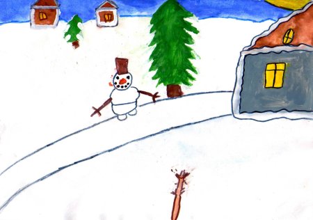 Рисунок зима во дворе