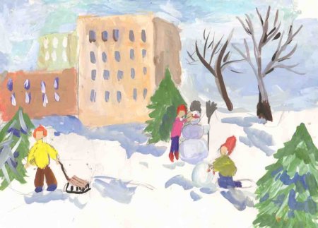 Рисование город зимой