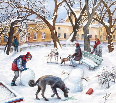 Зимний двор рисунок