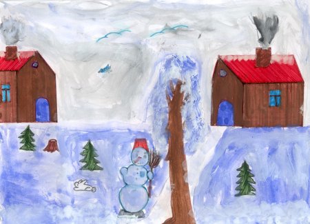 Зимний дворик рисование в детском саду